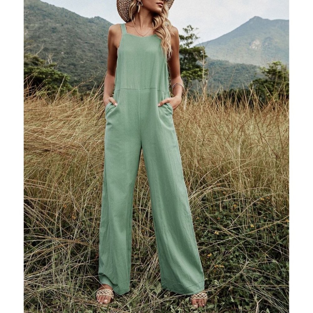 Boho Wide Leg Cami Jumpsuit With Pockets